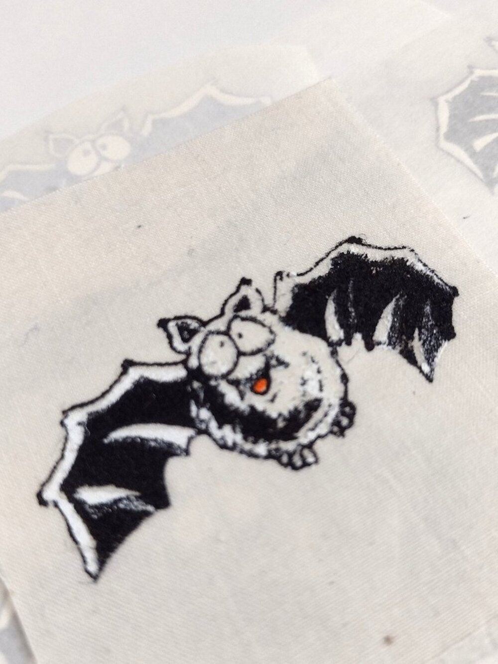 7 Cute Halloween Bat Iron-On Heat Transfers for Fabric, Black & White, 2" x 1"